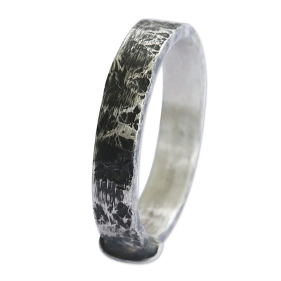 Silver band ring, 'Rough Road' - Rustic Modern Silver Band Ring