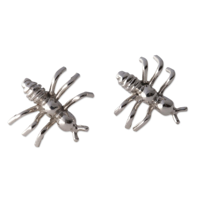 Rhodium-Plated Ant Earrings