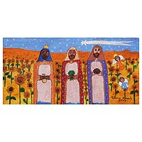 'Reyes Magos' - Pintura Naif Original de Religiosos