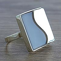 Agate cocktail ring, 'Hidden Curves' - Square Agate Cocktail Ring
