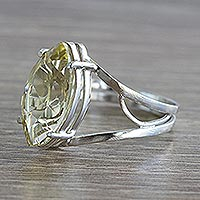 Lemon quartz solitaire wrap ring, 'Glimpse of Spring' - Wrap Style Ring with Lemon Quartz