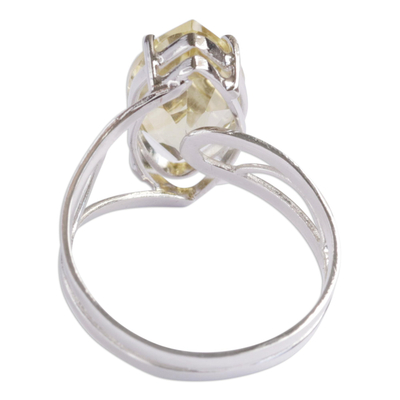 Lemon quartz solitaire wrap ring, 'Glimpse of Spring' - Wrap Style Ring with Lemon Quartz