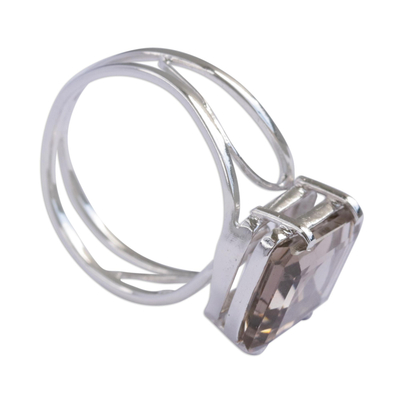 Smoky quartz solitaire wrap ring, 'Empyrean' - Hand Crafted Smoky Quartz Wrap Ring