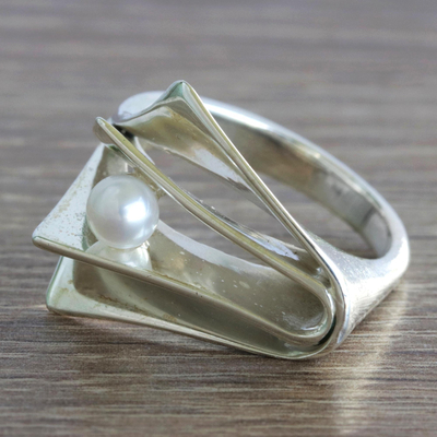 Cultured pearl cocktail ring, 'Between the Pages' - Unique Cultured Pearl Ring