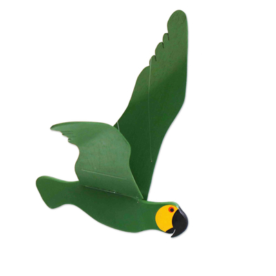 Wood sculpture, 'Flying Macaw' - Wood Sculpture Macaw With Flapping Wings From Brazil