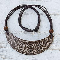Gourd pendant necklace, 'Marajo Half-Moon' - Hand Carved Gourd Pendant Necklace