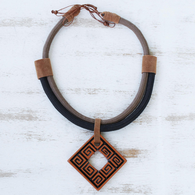 Ceramic pendant necklace, Tribal Key