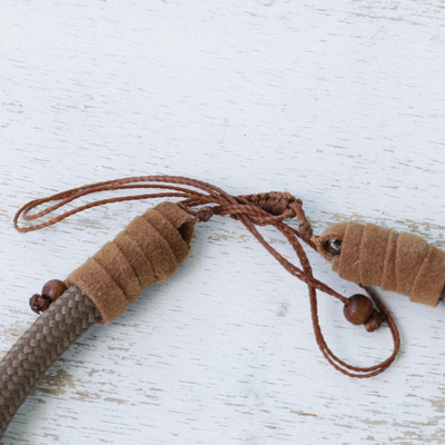 Ceramic pendant necklace, 'Tribal Key' - Adjustable Ceramic Statement Necklace