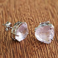 Rose quartz stud earrings, Heart of Light