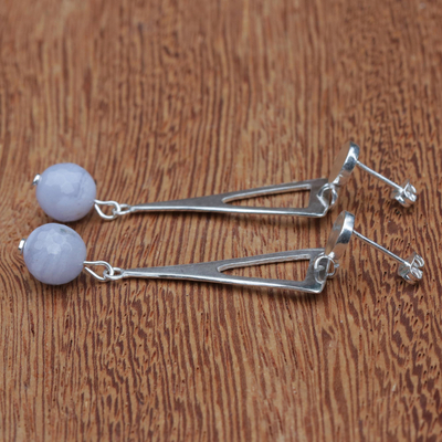 Chalcedony dangle earrings, 'Bold Motif' - Lavender Chalcedony Dangle Earrings