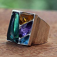 Multi-gemstone cocktail ring, 'Brilliant Constellation' - Sterling Ring with Assorted Gemstones