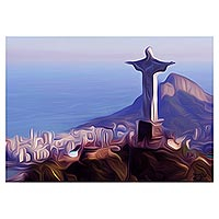 Impresión giclée sobre lienzo, 'Cristo Redentor' (29 pulgadas) - Impresión giclée sobre lienzo de un paisaje icónico de Río de Janeiro