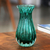 Handblown art glass bud vase, 'Crystalline Forest' - Murano Inspired Green Handblown Brazilian Art Glass Dud Vase thumbail