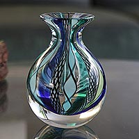 Petite handblown art glass bud vase, Carnival Color