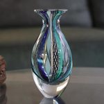 Handblown art glass vase, 'Colors of Rio' - Collectible Handblown Murano Inspired Art Vase