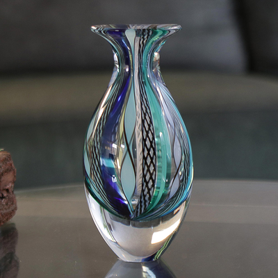 Jarrón de vidrio de arte soplado a mano - Jarrón de arte inspirado en Murano soplado a mano coleccionable