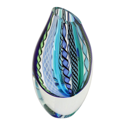 Handblown art glass vase, Carnival Color Fantasy (9.5 inch)