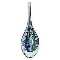 Handblown art glass vase, 'Carnival Color Teardrop' (18 inch) - Collectible Handblown 18 Inch Murano Inspired Art Glass Vase