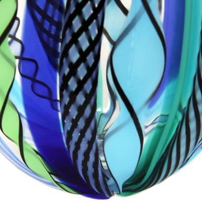 Handblown art glass vase, 'Carnival Color Teardrop' (18 inch) - Collectible Handblown 18 Inch Murano Inspired Art Glass Vase