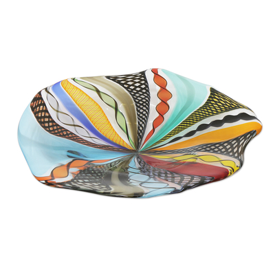 Hand blown art glass centerpiece, 'Carnival Color Fantasy' - Colorful Abstract Hand Blown Circular Art Glass Centerpiece