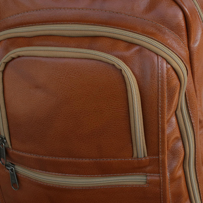 Caramel and Beige Leather Padded Backpack from Brazil - Champion