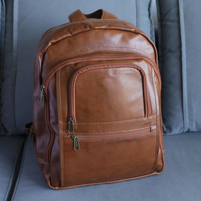 Leather backpack, Champion in Spice Brown and Orange