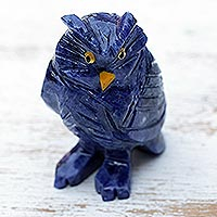 Handcrafted Sodalite Owl Sculpture from Brazil,'Amazon Flyer'