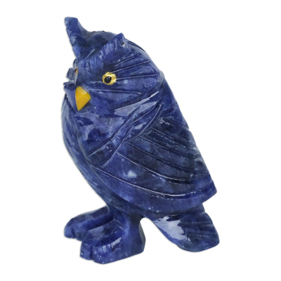 Sodalite and calcite sculpture, 'Amazon Flyer' - Handcrafted Sodalite Owl Sculpture from Brazil
