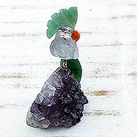 Gemstone sculpture, 'Amethyst Cockatoo' - Petite Cockatoo Gemstone Sculpture from Brazil