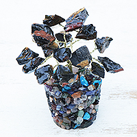 Multi-gemstone sculpture, Black Leaves