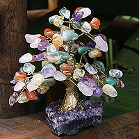 Colorful Brazilian Gemstone Tree Sculpture,'Bright Spring Blossoms'