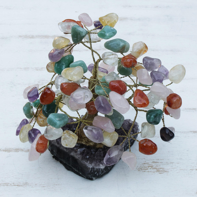 Multi-gemstone tree, 'Bright Spring Blossoms' - Colorful Brazilian Gemstone Tree Sculpture