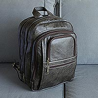 Leather backpack, 'Champion in Chocolate Brown' - Chocolate Brown Leather Padded Backpack from Brazil