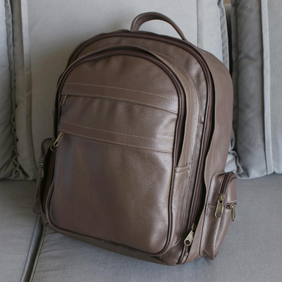 Leather backpack, Champion in Matte Coffee Brown