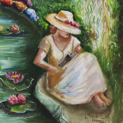 'Garden of the Nymphs II' (Diptych) - Original Impressionist Garden Scene Diptych in Oil on Canvas