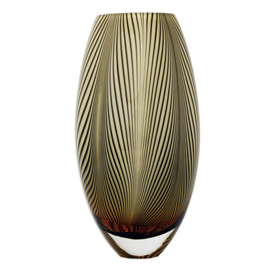 Rounded Handblown Murano Inspired Amber Art Glass Vase