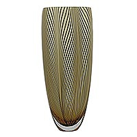 Handgeblasene Kunstglasvase „Slender Amber Palm Leaves“ – Von Murano inspirierte Kunstglasvase in Schwarz und Bernstein