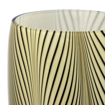 Handblown art glass vase, 'Slender Amber Palm Leaves' - Black and Amber Handblown Murano Inspired Art Glass Vase