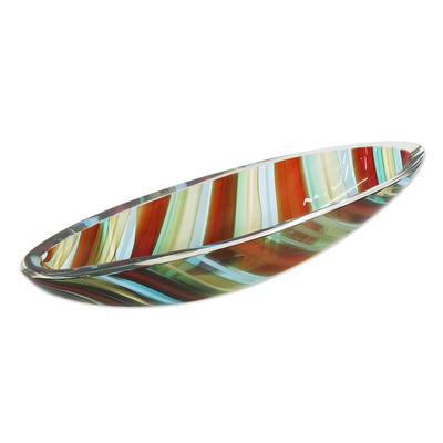 Brazil Colorful Hand Blown Long Oval Art Glass Centerpiece