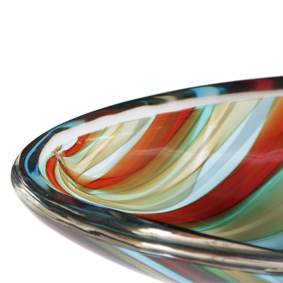 Centro de mesa de vidrio soplado a mano. - Brasil colorido soplado a mano pieza central de vidrio de arte ovalado largo