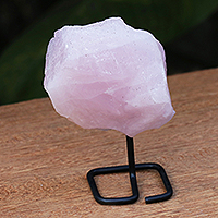 Rose quartz mini sculpture, 'Love Magic' - Petite Natural Rose Quartz on Stand Sculpture from Brazil