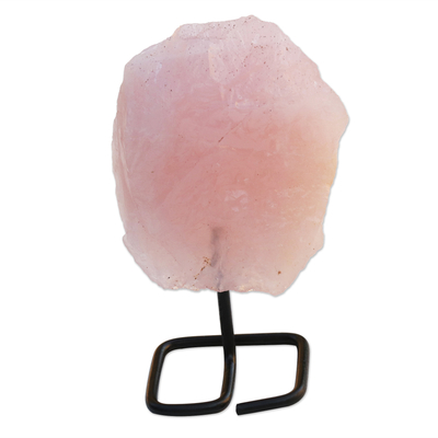 Petite Natural Rose Quartz on Stand Sculpture from Brazil