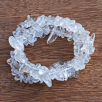 Quartz beaded bracelets, 'Crystalline' (set of 3) - Crystal Quartz Beaded Bracelets (Set of 3) from Brazil