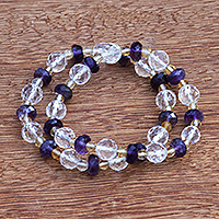 Perlenarmbänder mit mehreren Edelsteinen, „Amethyst Clarity“ (Paar) – Zwei Perlenarmbänder mit Quarz-Amethyst-Citrin-Perlen aus Brasilien