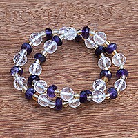 Multi-gemstone beaded bracelets, 'Amethyst Clarity' (pair) - Two Quartz Amethyst Citrine Beaded Bracelets from Brazil