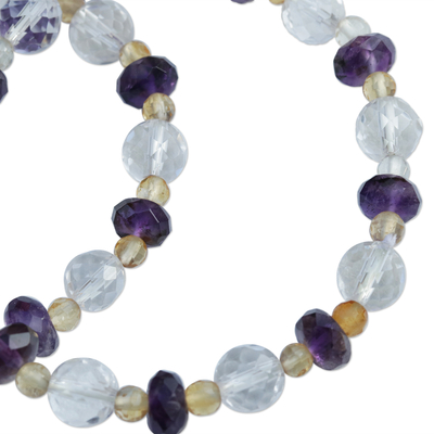 Perlenarmbänder mit mehreren Edelsteinen, (Paar) - Zwei Quarz-Amethyst-Citrin-Perlenarmbänder aus Brasilien
