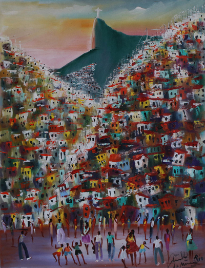 Colorful Original Signed Expressionist Favela Painting