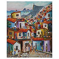 „Favela Dona Marta V“ – Ungestrecktes impressionistisches Favela-Gemälde in Acryl