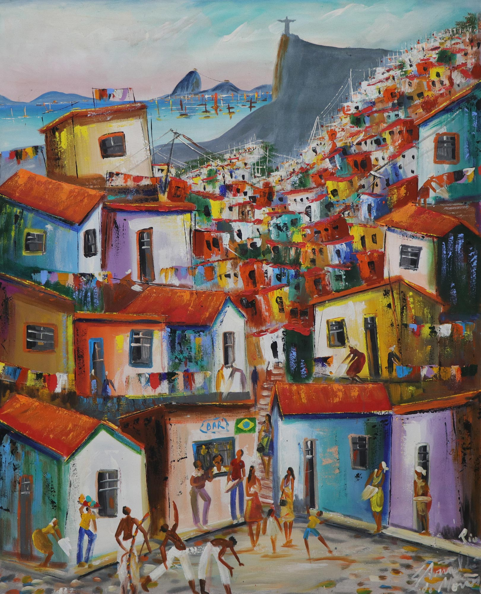 Unstretched Impressionist Favela Painting in Acrylic - Favela Dona ...