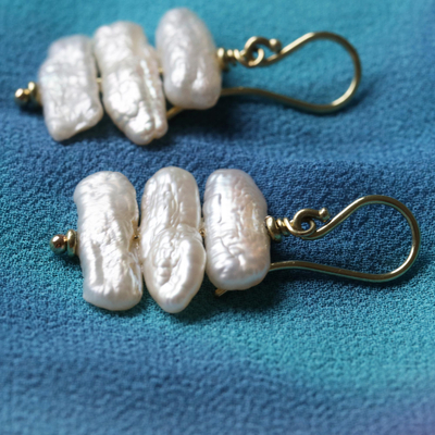 Cultured pearl dangle earrings, 'Boardwalk' - 14k Gold Earrings with Cultured Pearl